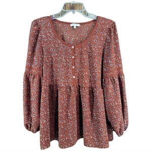 Max Studio blouse Lg floral button bodice balloon sleeve cottagecore babydoll